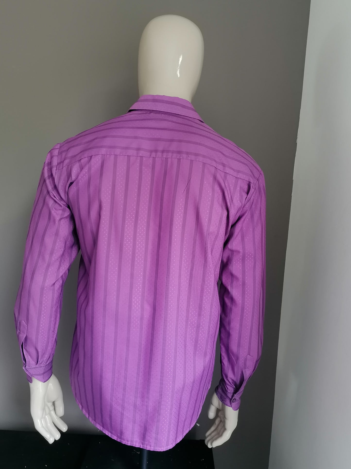Vintage Portofino overhemd. Paars gestreepte print. Maat M.