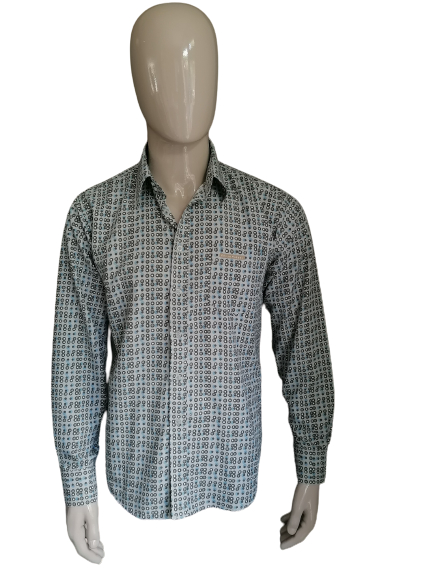 Philip Russel shirt. Gray Blue print. Size L. 100% Polyester