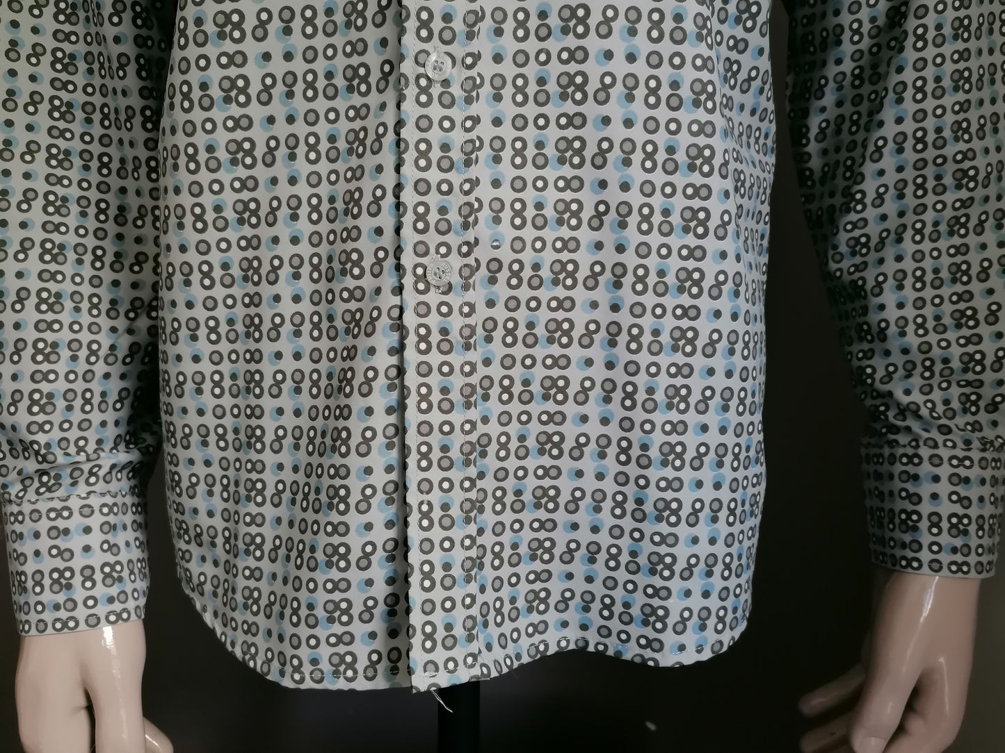 Philip Russel Shirt. Graues Blaudruck. Größe L. 100% Polyester