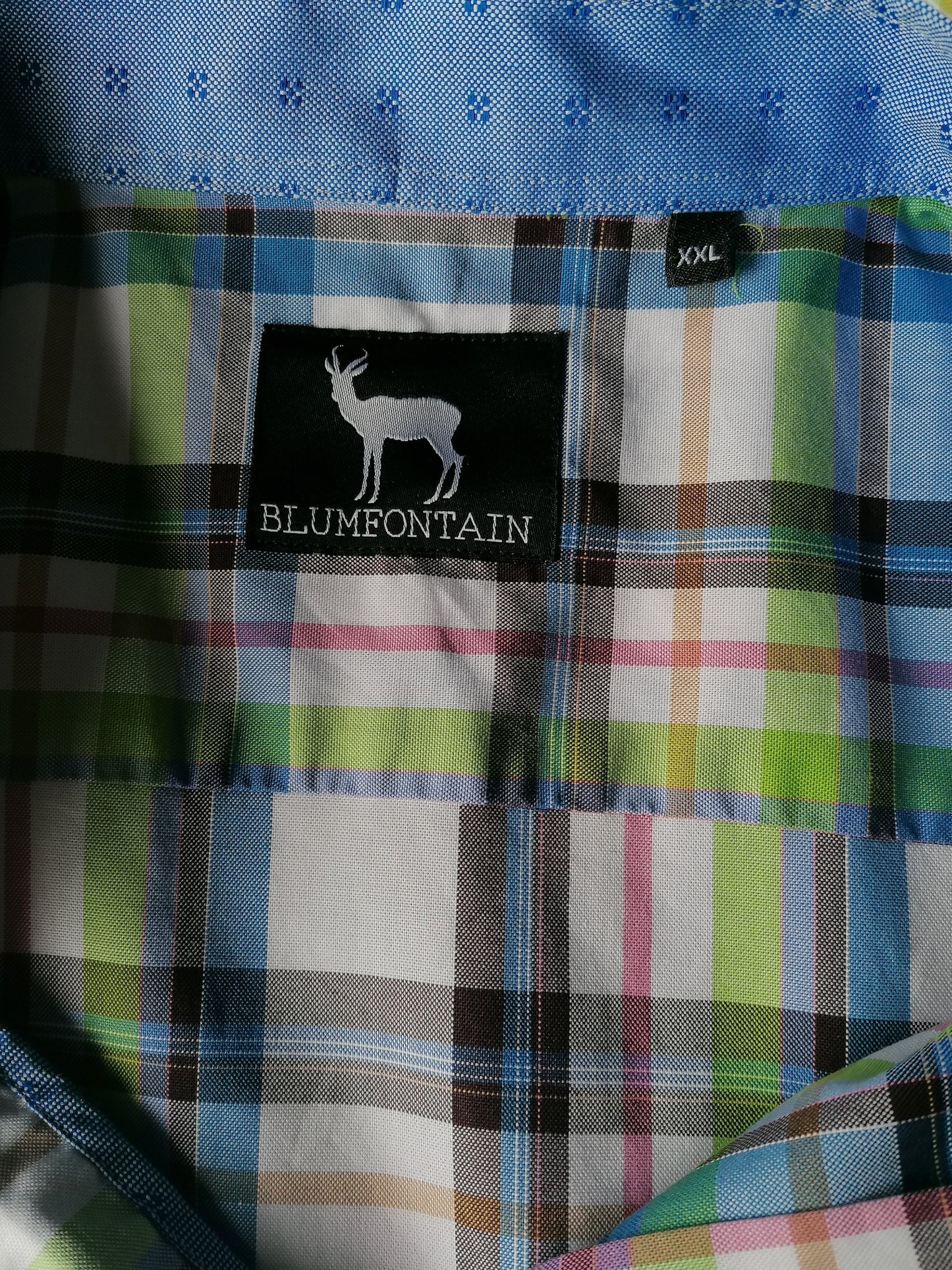 Blumfontain shirt short sleeve. Blue green brown red checked. Size XXL / 2XL.