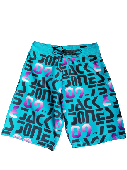 Jack & Jones che nuota tronchi / pantaloncini da nuoto. Stampa blu nera viola. Taglia M. #601