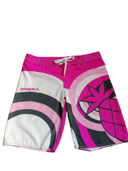 O'Neill Swimming Trunks / Swimming Short. Impression blanche gris rose. Taille W31. # 601
