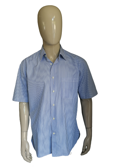 Emanuel Berg shirt short sleeve. Blue white striped. Size XL.