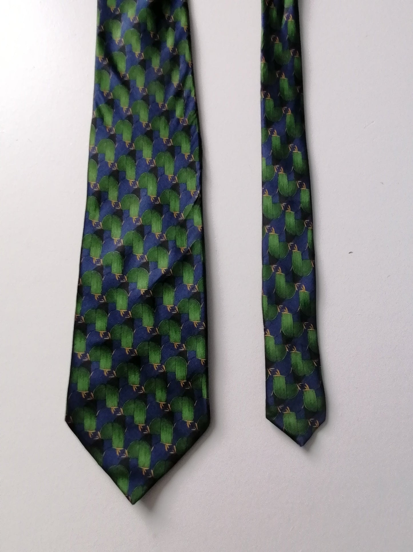 Lanvin Paris zijden stropdas. Groen Geel Blauw motief.