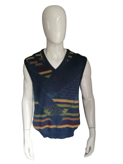 Vintage Gino di Roma Woolen Spencer. Dunkelblau, Gelb, Grün gefärbt. Größe L.