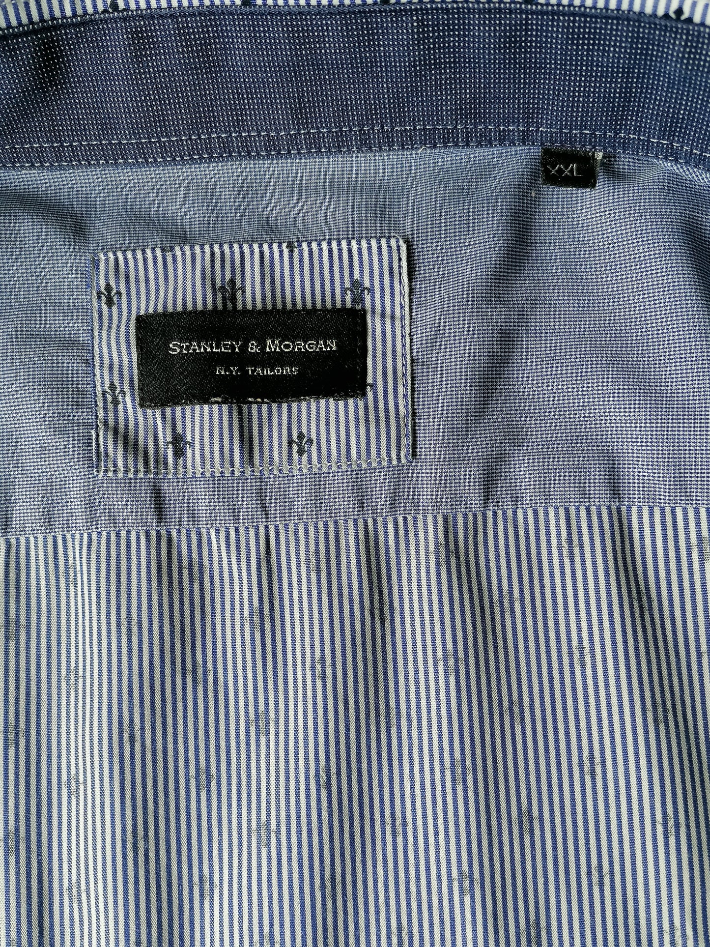 Stanley & Morgan shirt. Blue white striped motif. Size XXL/ 2XL.