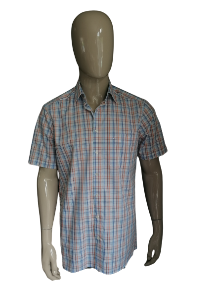 Marvelis -Shirt Kurzarm. Blau weiß orange überprüft. Größe 41 / L. Moderne Passform.