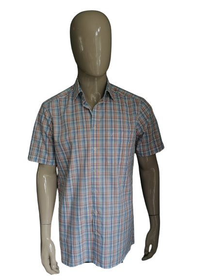 Camisa Marvelis de manga corta. Azul Blanco Naranja a cuadros. Talla 41 / L. Ajuste moderno.