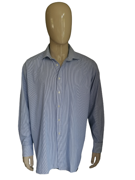 Lipman & Sons overhemd. Blauw Wit gestreept. Maat 45 / XXL / 2XL. type Manchet knopen