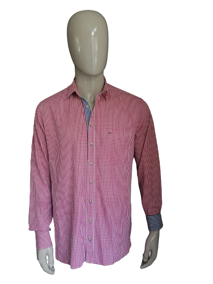 Chemise Müller Massmanufaktur. Carreaux rouges et blancs. Taille XL. "FJ"
