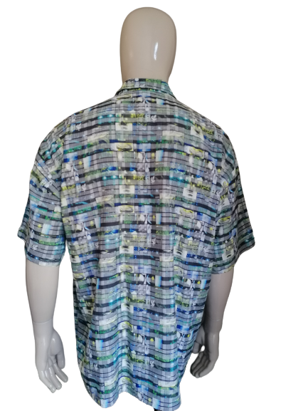 Vintage Key West -Shirt Kurzarm. Größere Knöpfe. Grünblau grau Druck. Größe L / XL.
