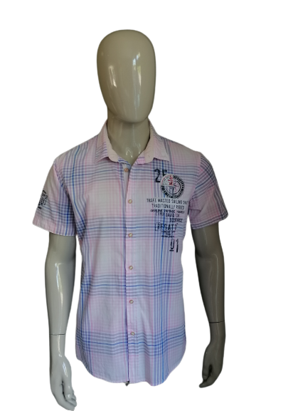 Camp David shirt short sleeve. Pink Purple checked with applications. Size L. Regular Fit.