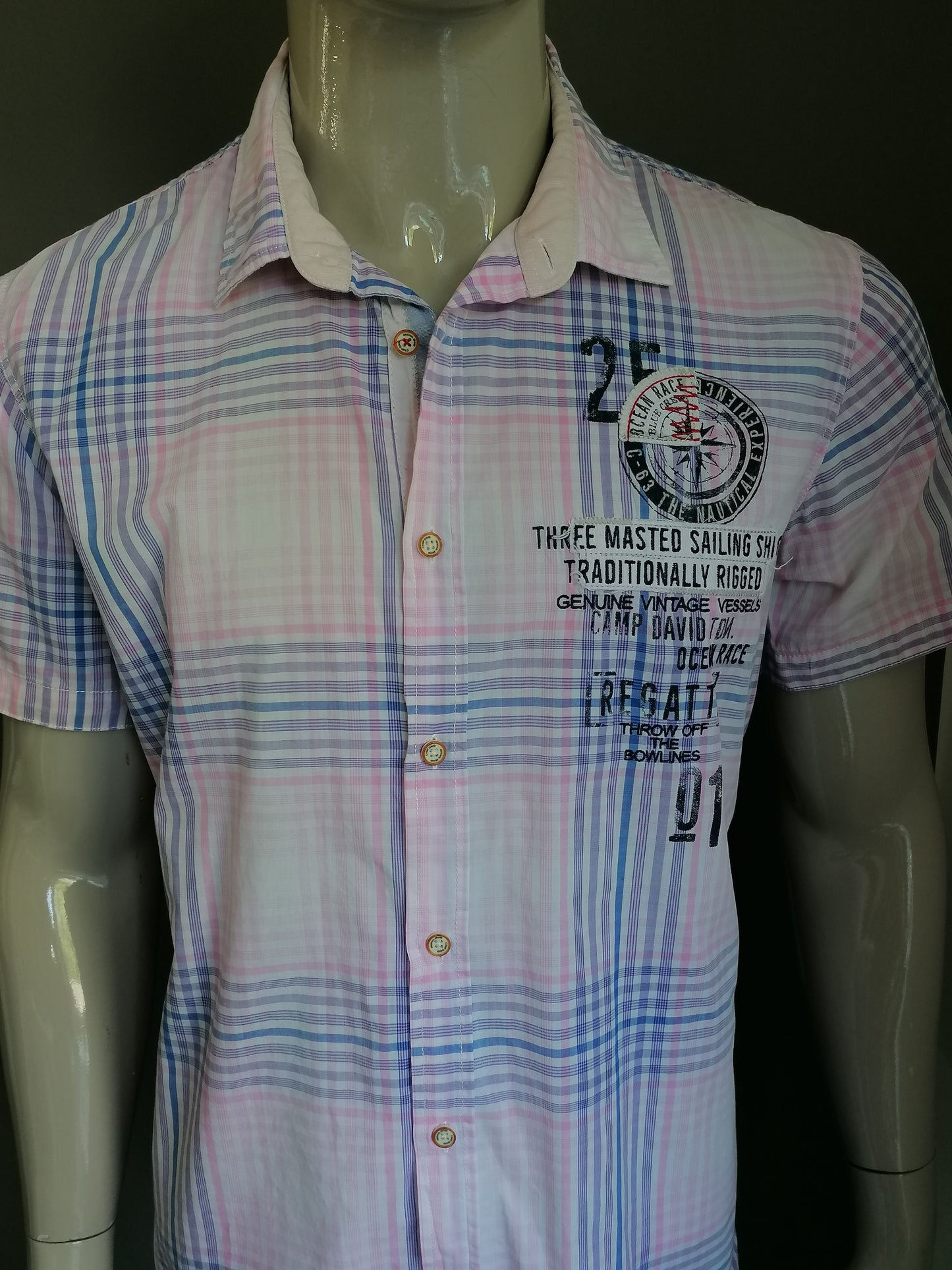 camp david hemd kurzarm Camp David Shirt Kurzärmel. Pink Purpur mit Anwendungen blockiert. Größe L. Regelmäßige Passform. – EcoGents