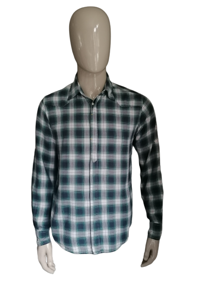 Chemise Scotch & Soda avec boutons-pression. Vert Bleu vérifié. Taille L.