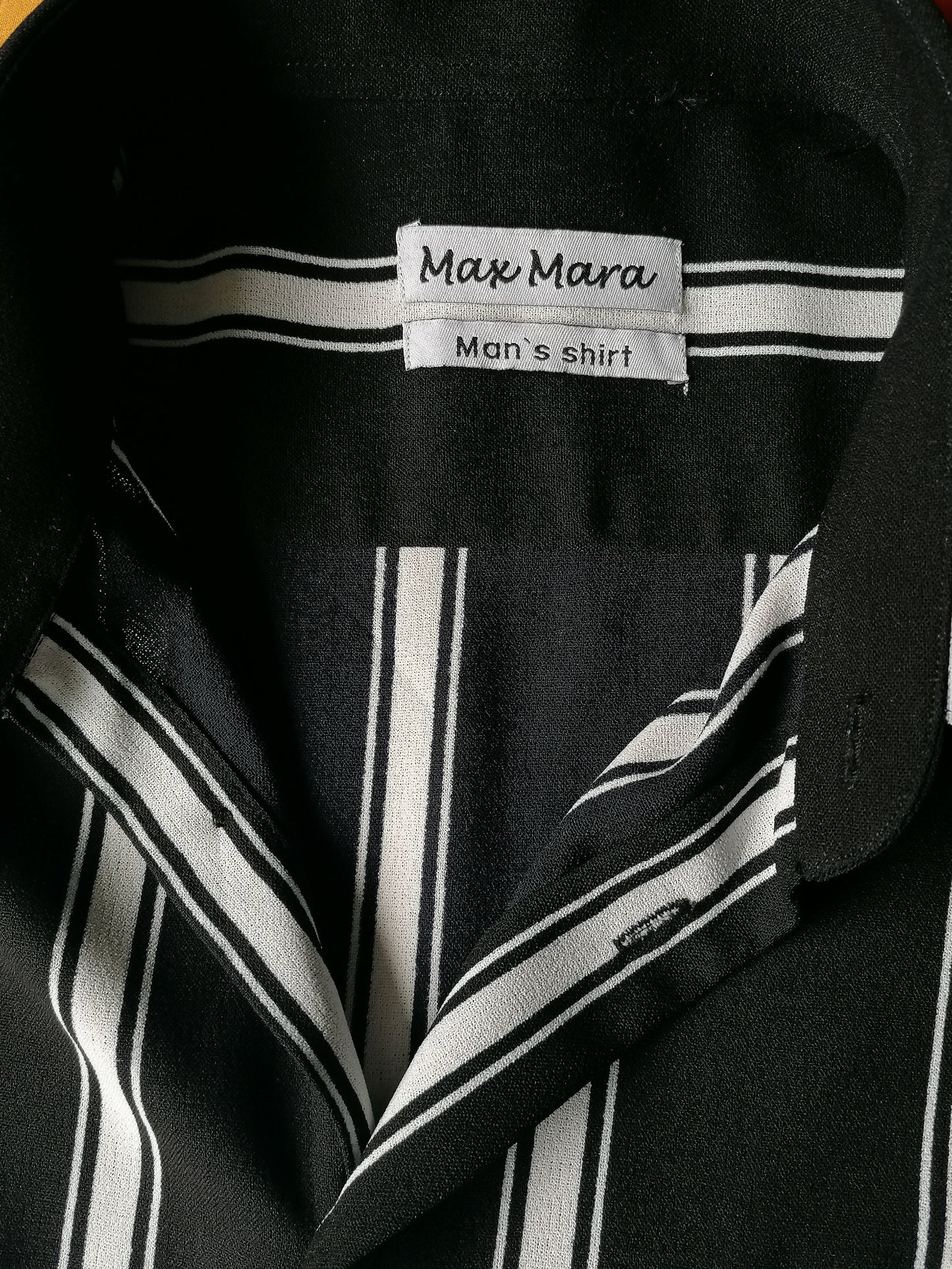 Max Mara Vintage overhemd korte mouw. Zwart Wit gestreept. Maat XL.
