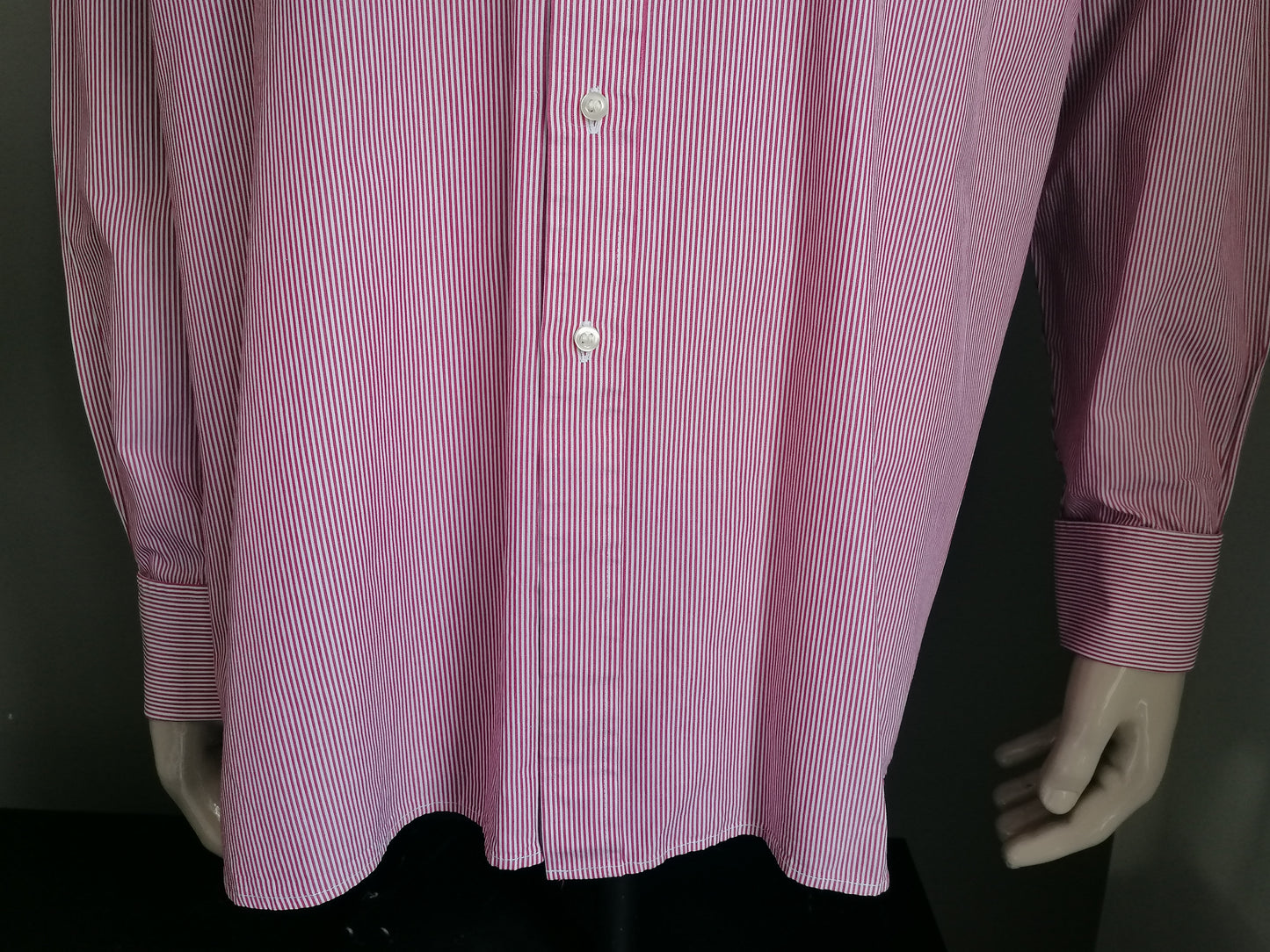 Lipman & Sons overhemd. Rood Wit gestreept. Maat 45 / XXL / 2XL. Type Manchetknoop. "Two Fold Yarn".
