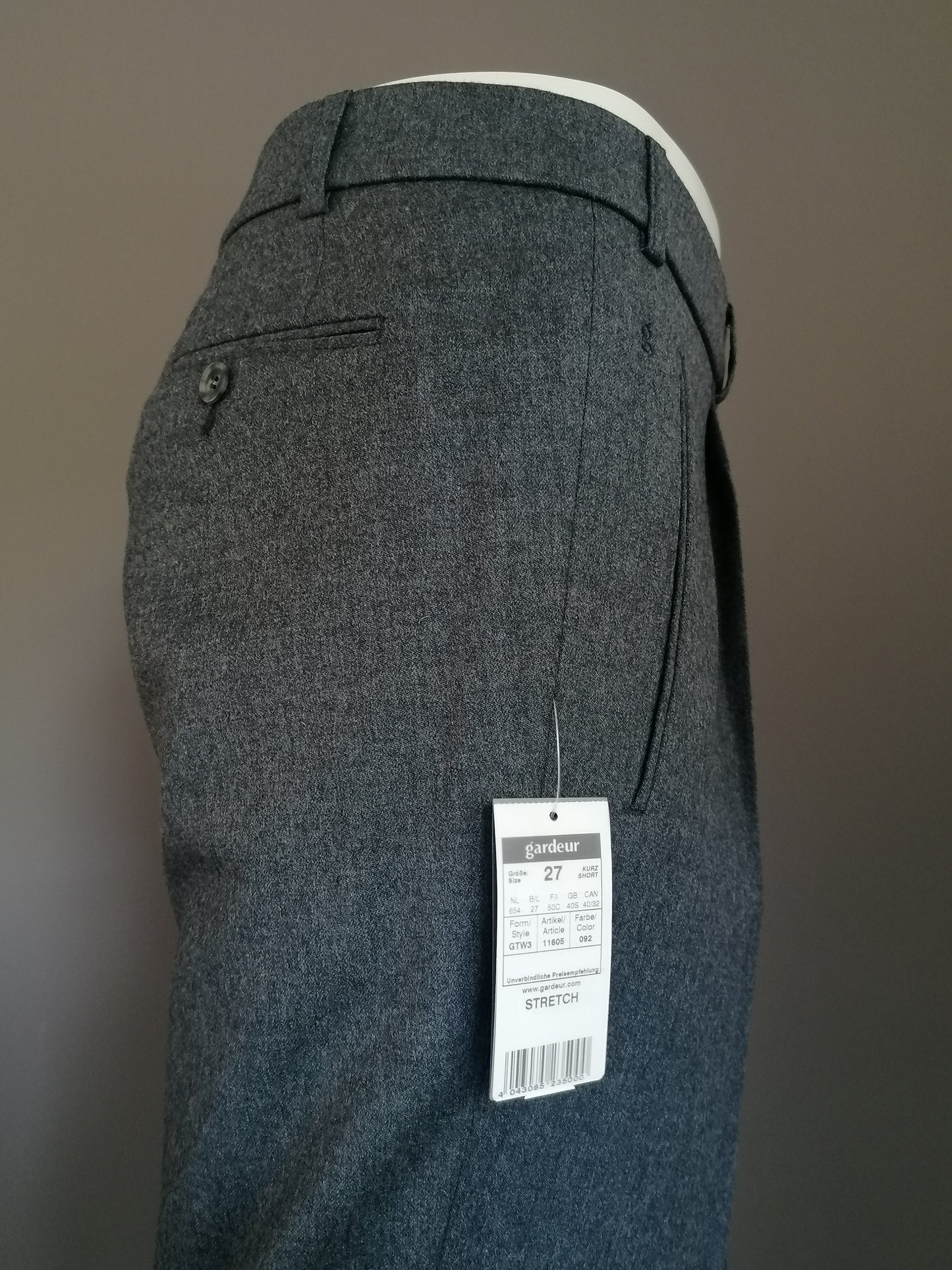 Gardeur Wollen broek / pantalon met omslag. Grijs gekleurd. Maat 27 (54 / L). Nieuw!!