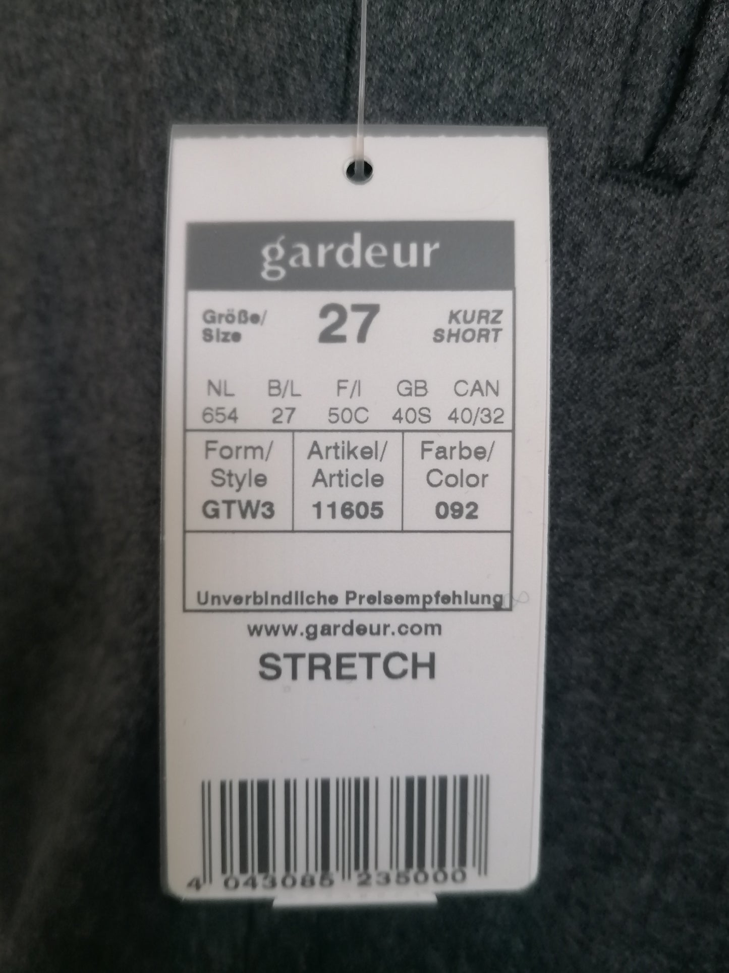 Gardeur Wollen broek / pantalon met omslag. Grijs gekleurd. Maat 27 (54 / L). Nieuw!!