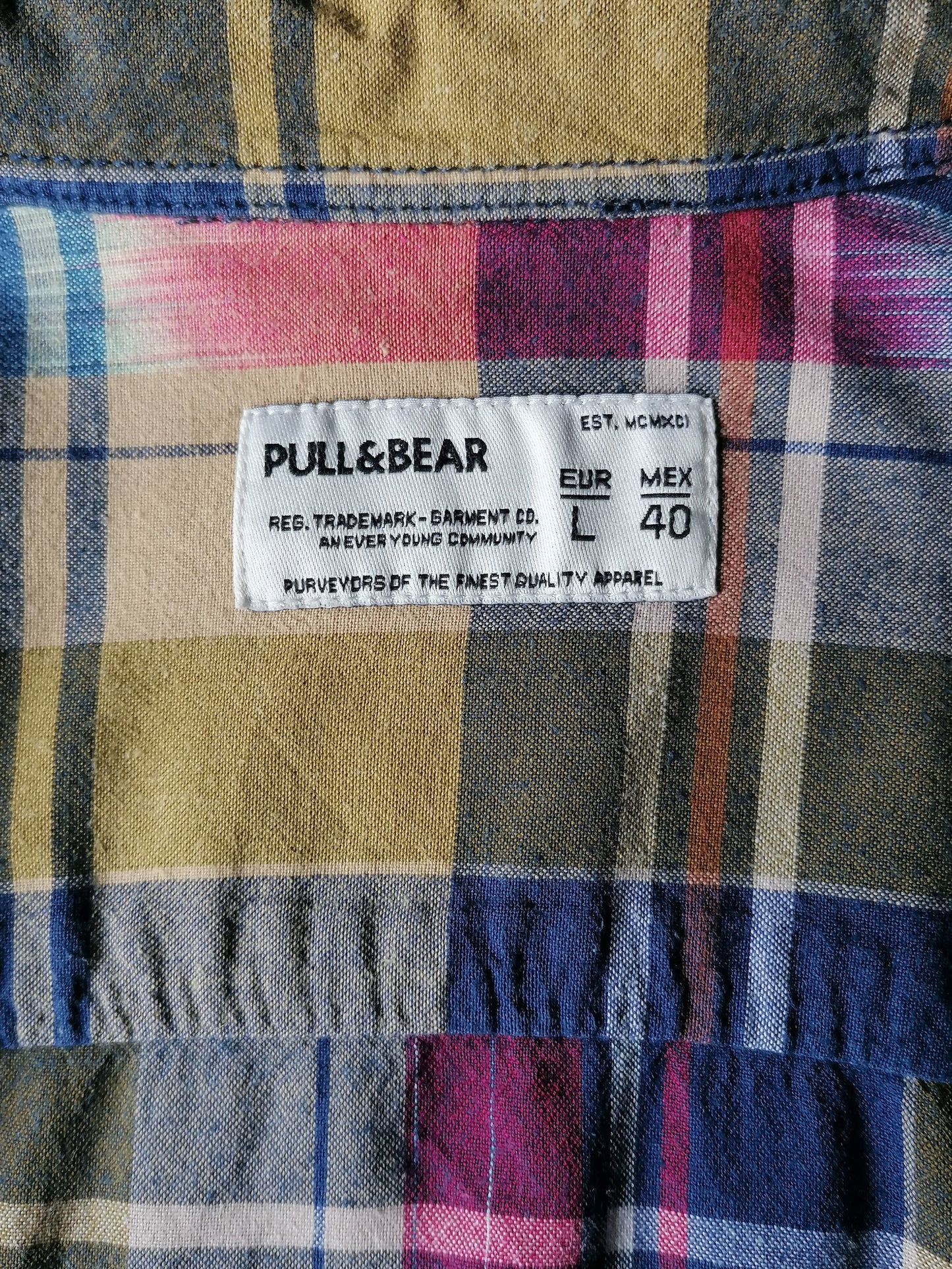 Pull & Bear overhemd. Geel Blauw Rood geruit. Maat L.