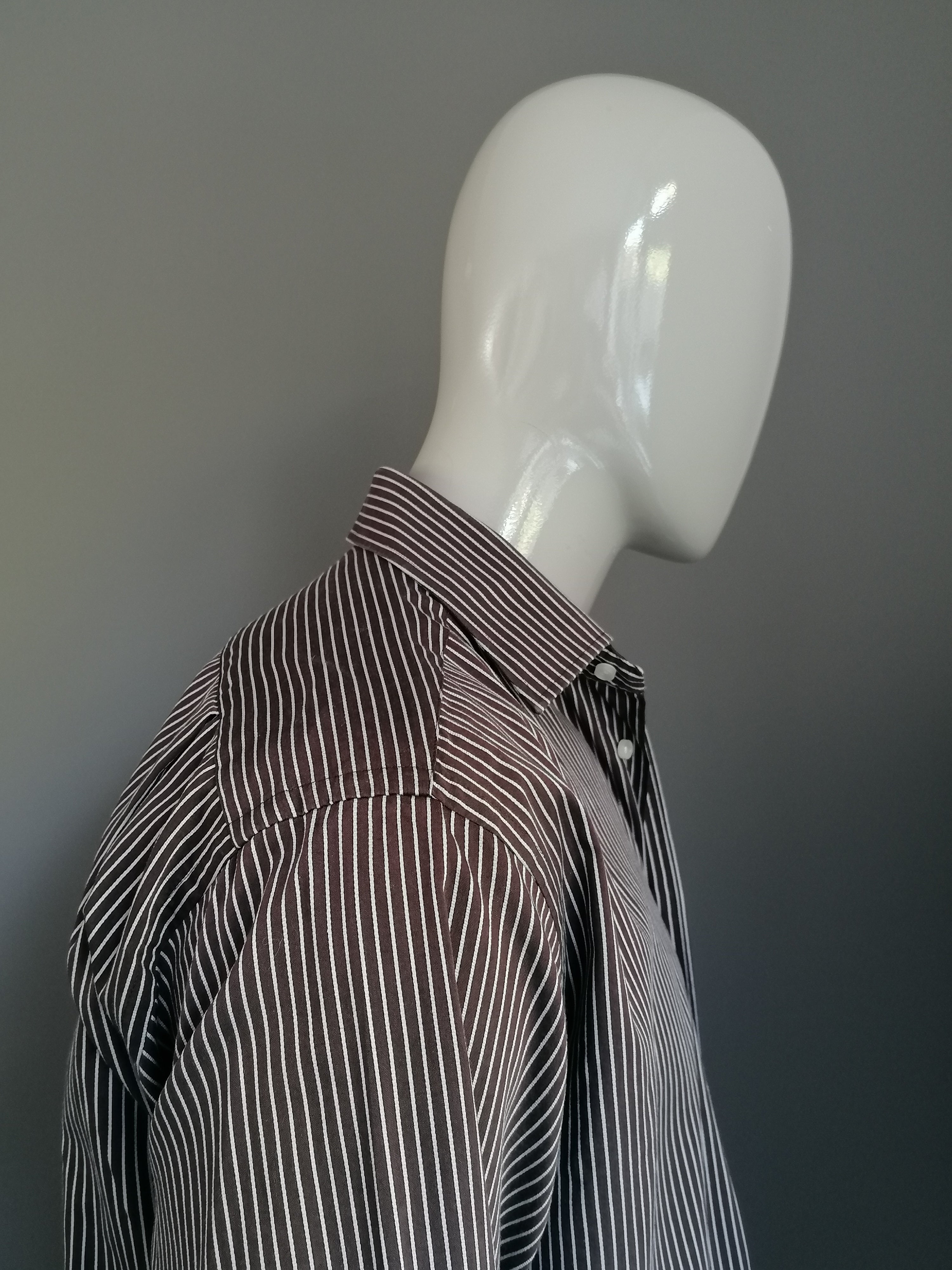 Tailor Son overhemd. Bruin Beige gestreept. Maat 41 L. EcoGents