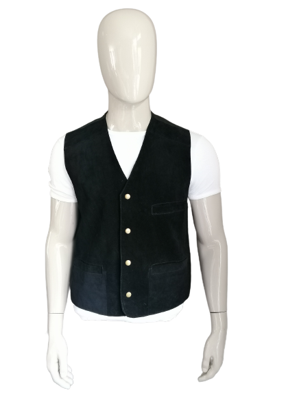 Dynam leather waistcoat with press studs. Black colored. Size M.
