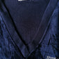 Vintage Blue Mountain Velvet / Velours trui met V-Hals. Donker Blauw gekleurd. Maat M.