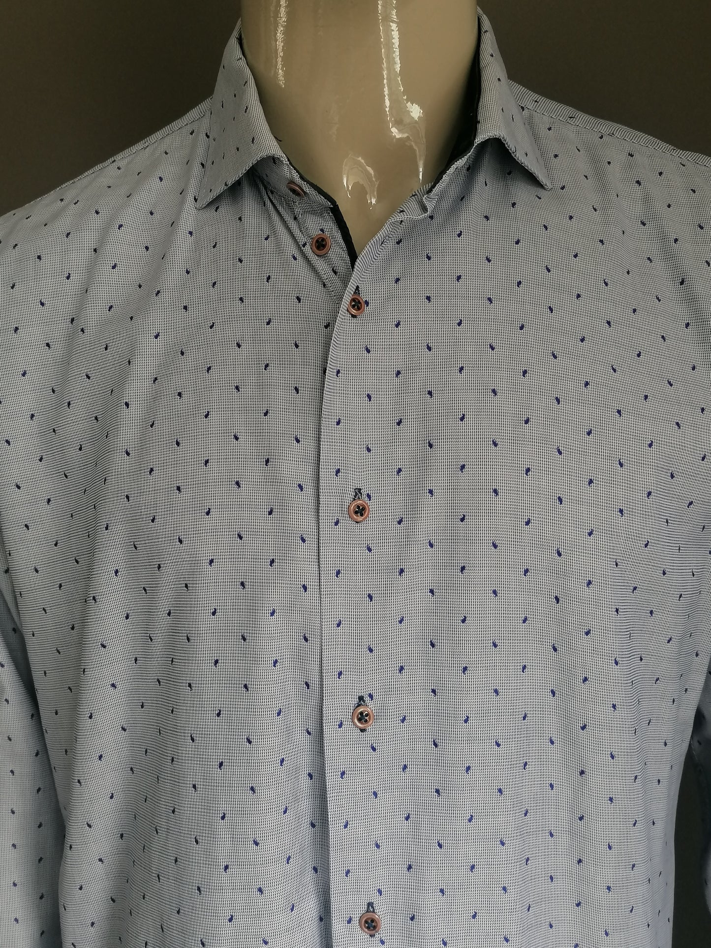 Marco Manzini overhemd. Blauw Witte print. Maat XL.