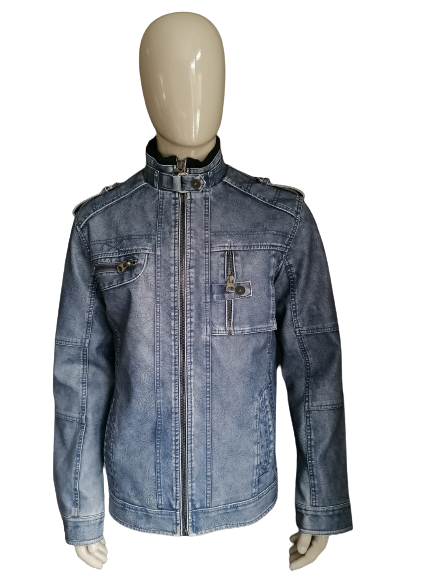 Casual Leder-Look-Jacke / Jacke. Blau gemischt. Größe xl.