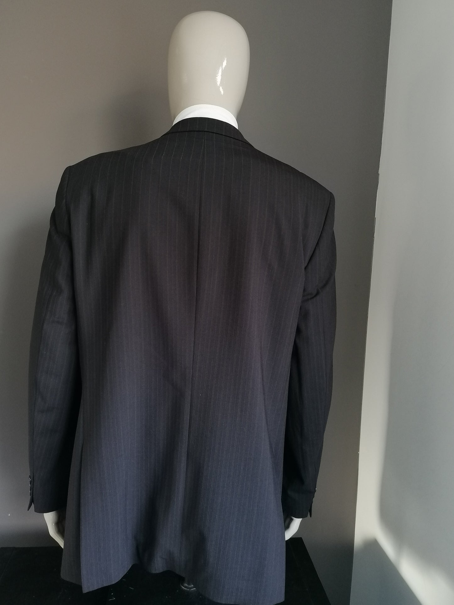 Marks & Spencer SP woolen jacket. Dark brown striped. Long model. Size 56 / XL.