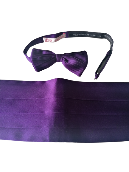 Brioni silk set of belly band and butterfly tie / cumber band & bowtie. Shiny purple. Size XXL