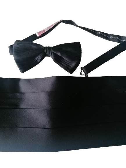 Brioni silk set of belly band and butterfly tie / cumber band & bowtie. Glossy black. Size XXL