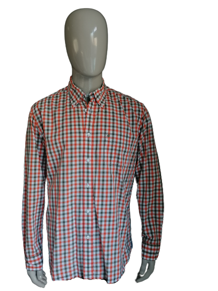 Chemise Adam Friday. Orange Vert Blanc vérifié. Taille XL. Coupe classique.
