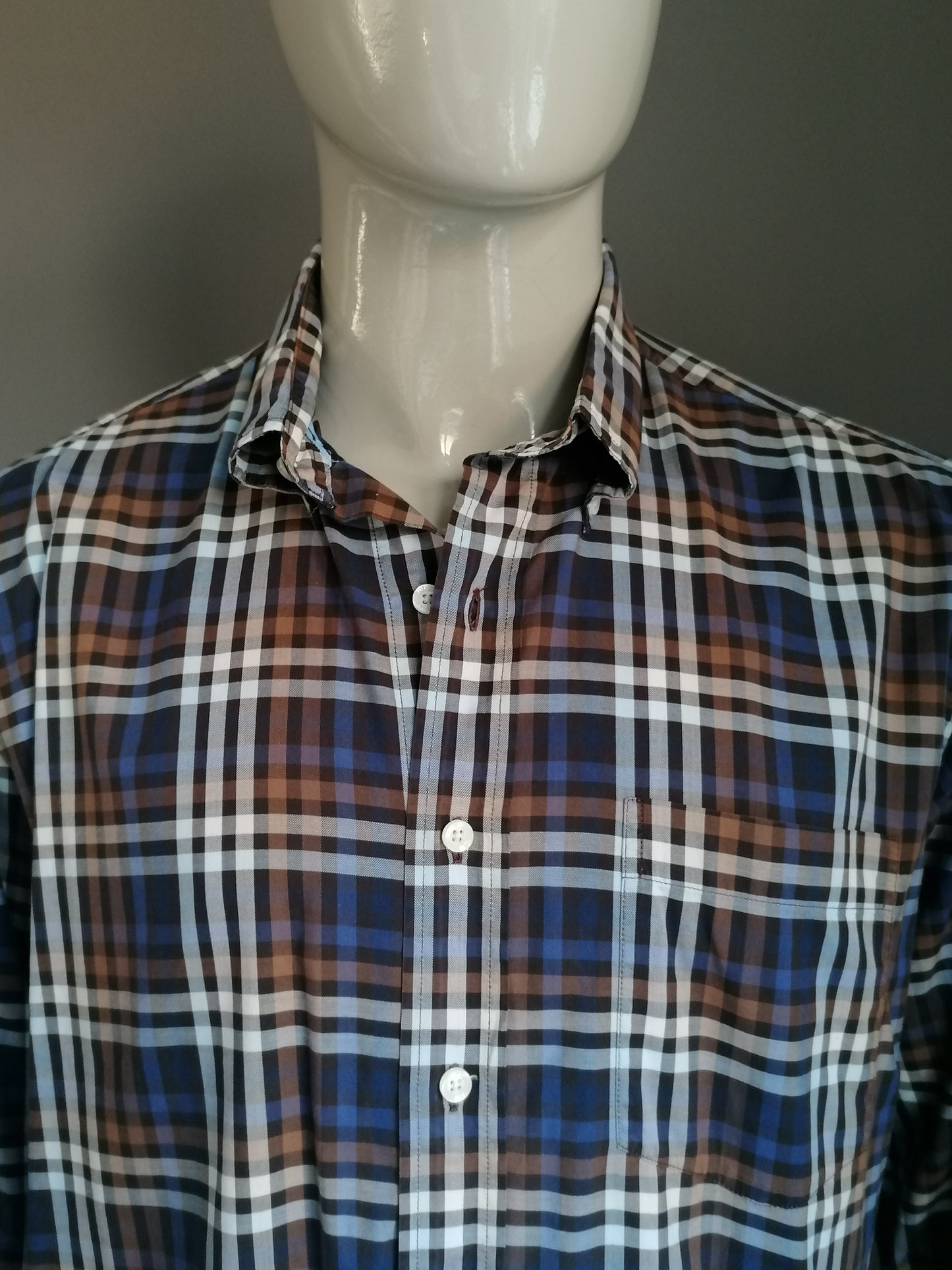 Boston Brothers Shirt. Brown blue blocked. Size XL. Chicago Fine Twill.