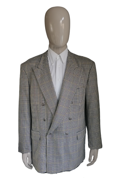 Giacca esclusiva Pohland vintage doppiopetto. Beige Blu a quadri. Taglia 27 (54/L)