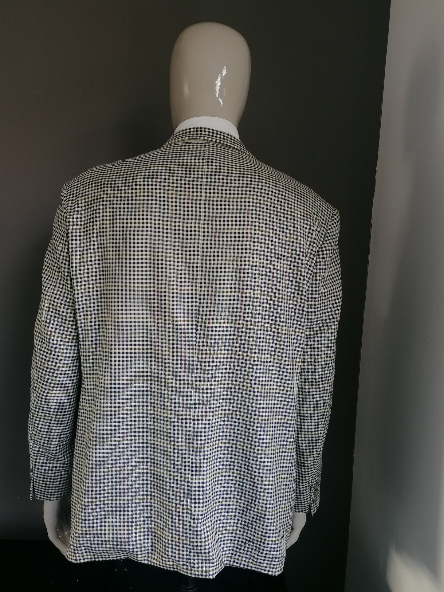 Vintage Double Breasted Pohland Exklusiv Colbert. Beige blue checked. Size 27 (54 / L)