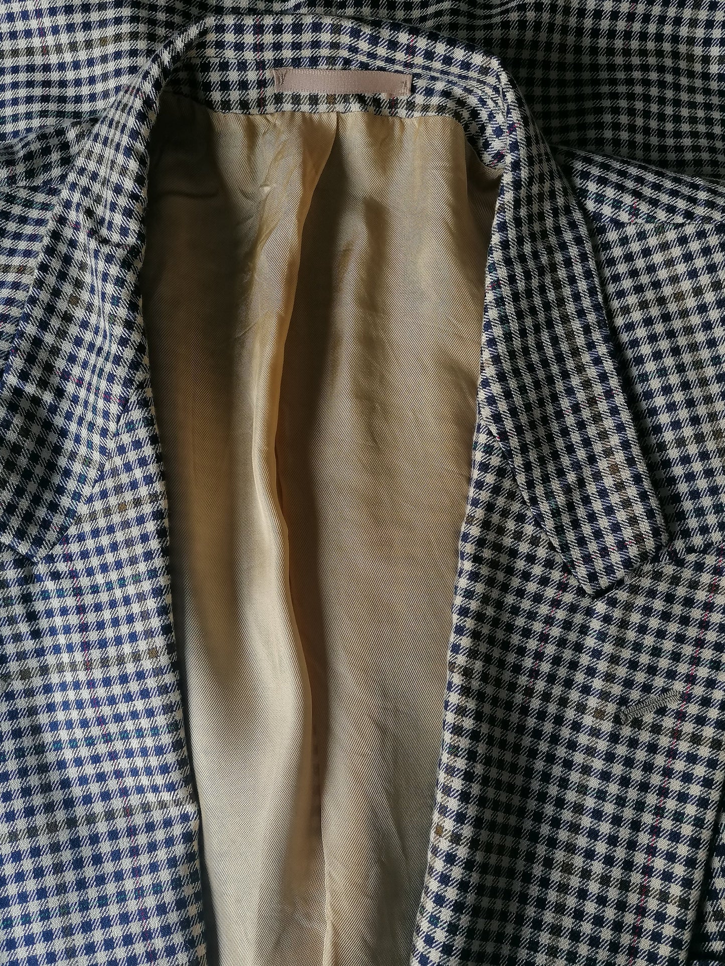 Vintage Double Breasted Pohland Exklusiv Colbert. Beige blue checked. Size 27 (54 / L)