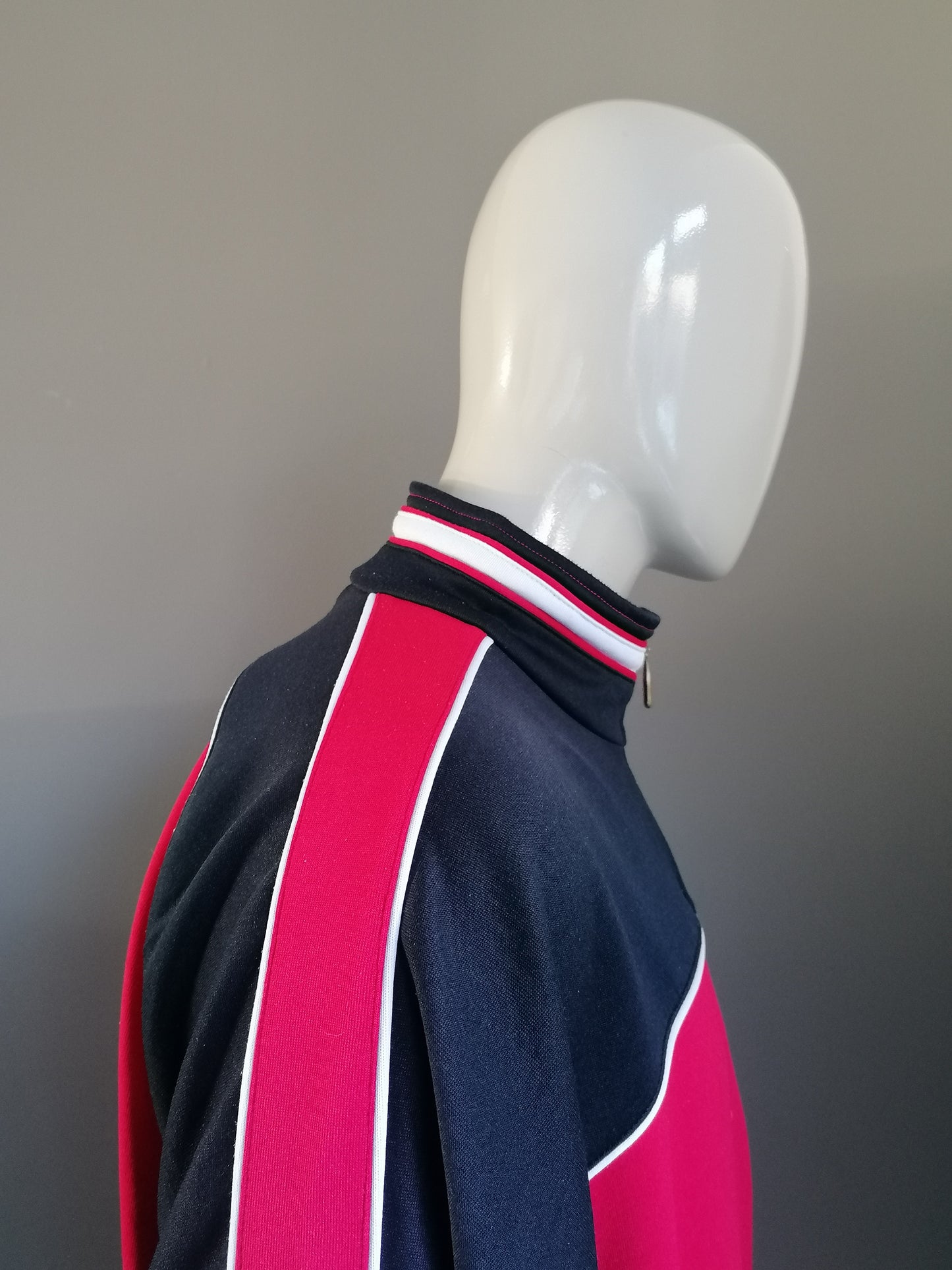 Vintage Jako 80's-90's Sport trui met rits. Rood Zwart gekleurd. Oversized L / XXL.