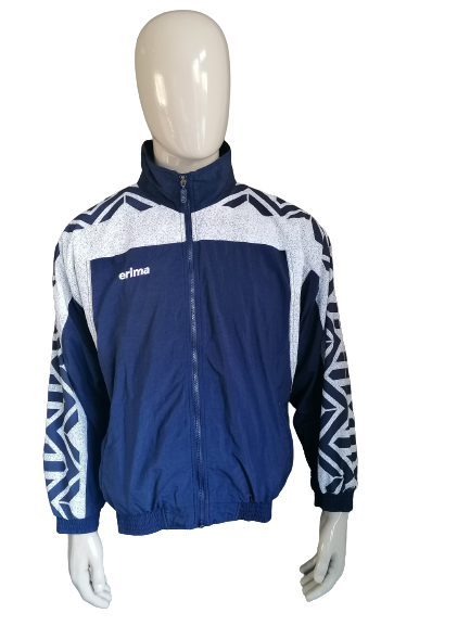 Vintage Erima 80's-90's trainingsjack. Blauw Wit Geel gekleurd. Maat XL.