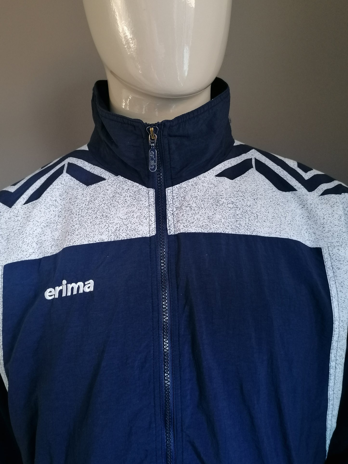 Giacca da allenamento vintage Erima 80S-90. Colorato blu bianco bianco. Taglia XL.