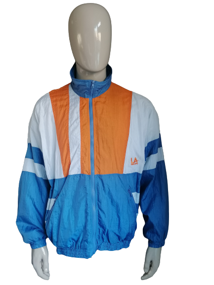 Vintage L.A. Gear 80S-90's Trainingsjacke !! Orange blau weiß gefärbt. Größe L.
