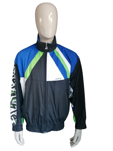 Vintage Massita Original 80S-90-Trainingsjacke. Blau weiß grün schwarz gefärbt. Größe l >> xl.