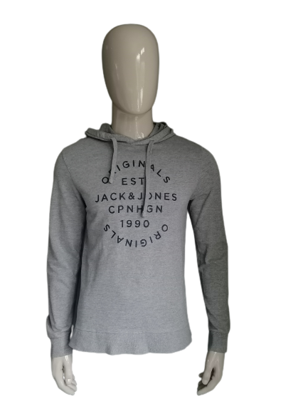 Jack & Jones Hoodie. Gray mixed with print. Size M.