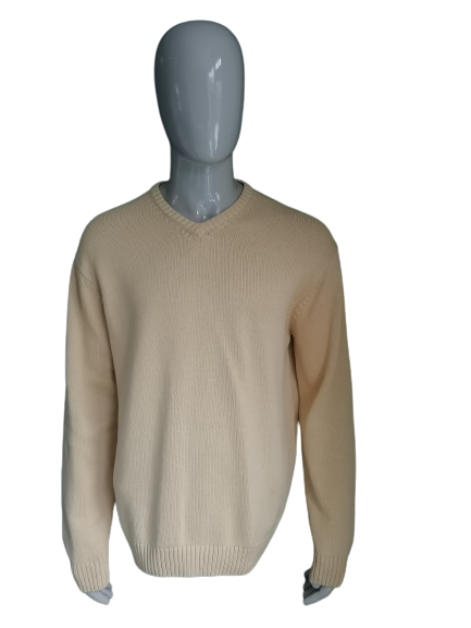 Ny Coton cotton sweater with V-neck. Yellow colored. Size XXL / 2XL.
