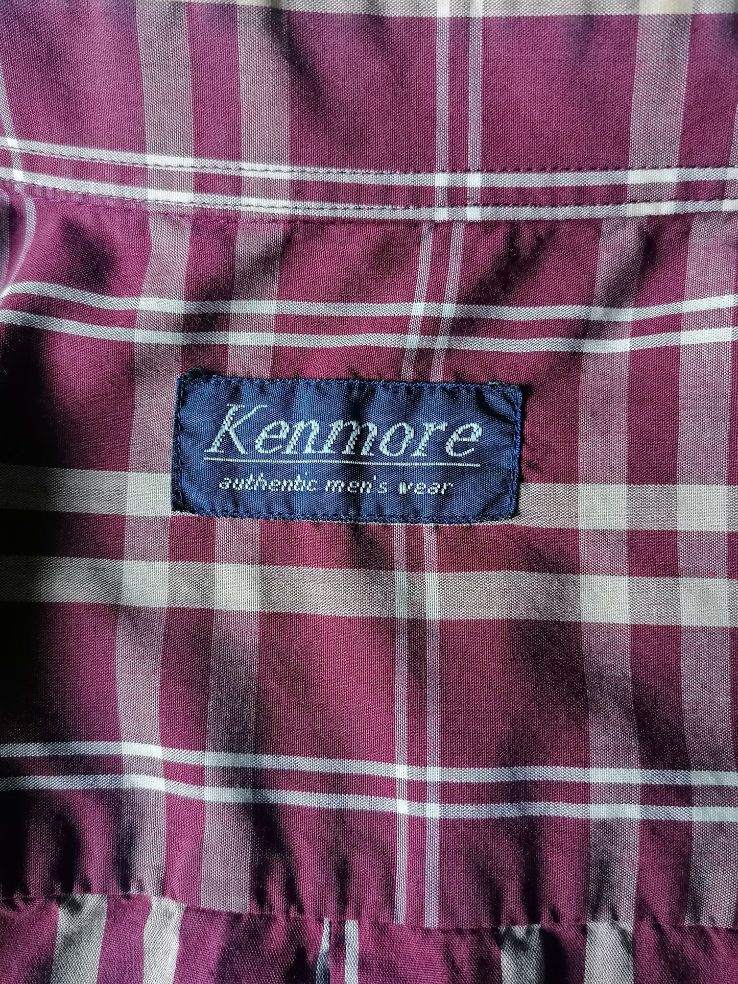 Vintage Kenmore overhemd. Bordeaux Beige geruit. Maat XL.