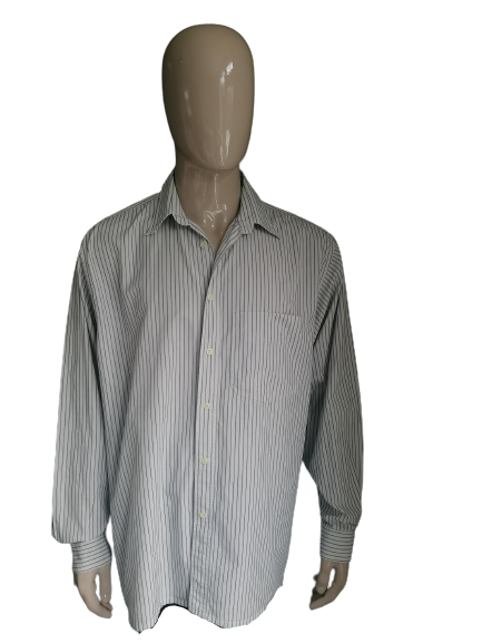 Vintage-Shirt aus der HIM-Kollektion. Blau Beige gestreift. Größe XXL / 2XL.