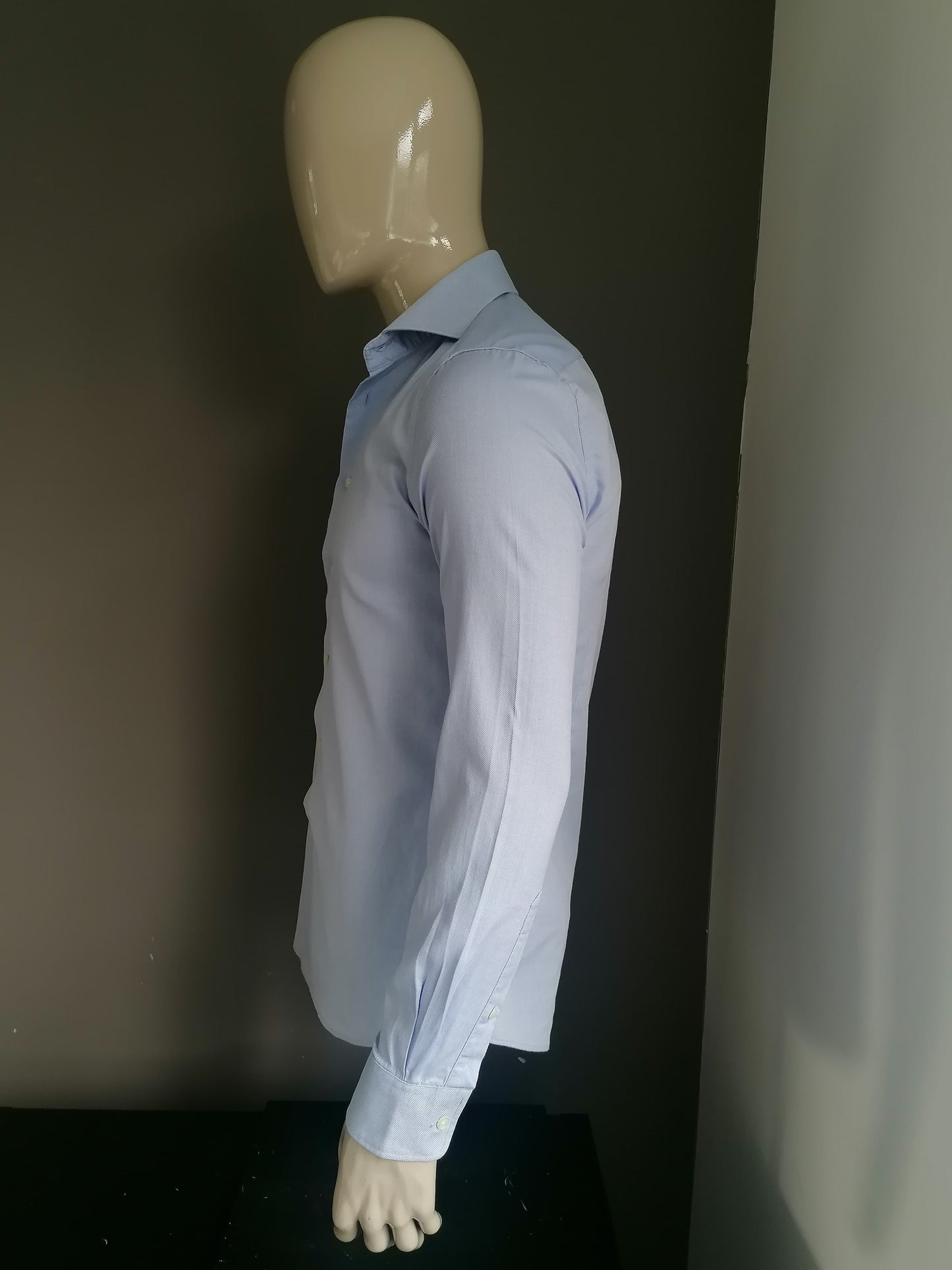 Tomasso overhemd. Blauw Wit motief. Maat 38 / S. Tailored.