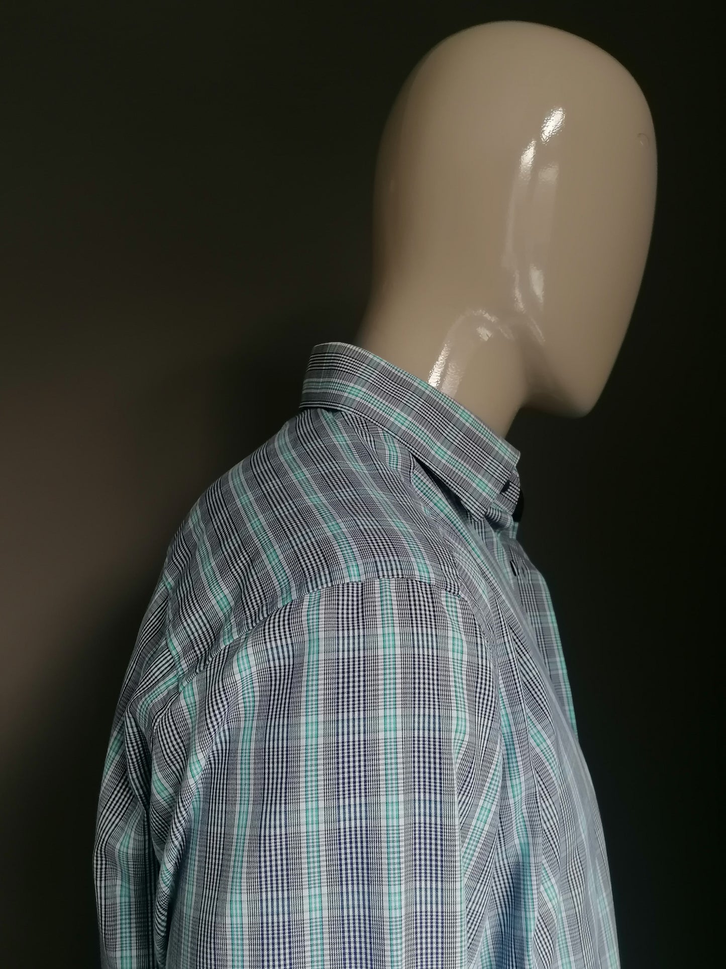 Marvelis shirt. Blue green white checkered. Size 42. L. Comfort Fit.