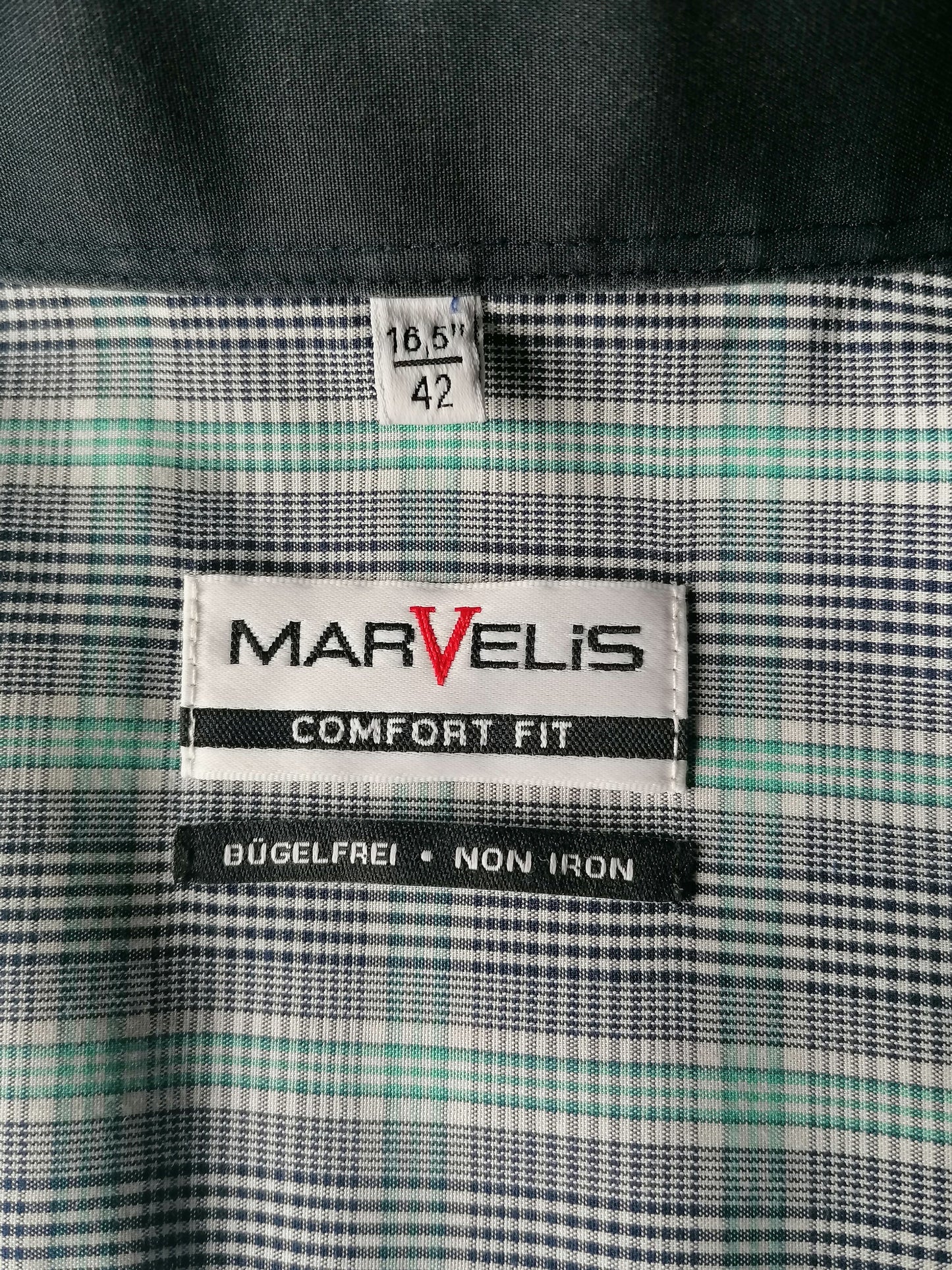 Marvelis -Shirt. Blaugrün weißer kariert. Größe 42. L. Komfort passt.