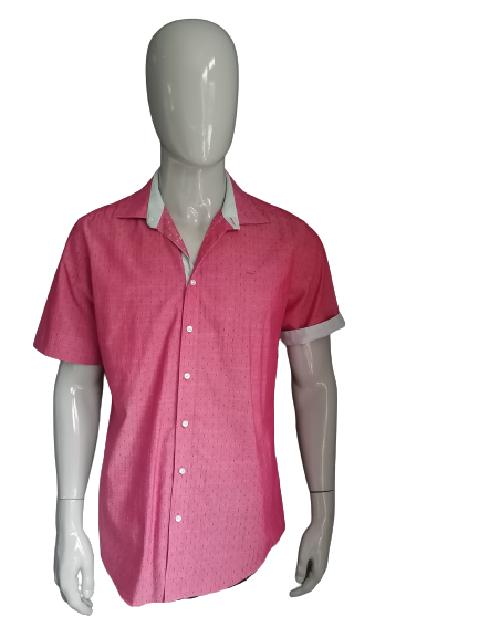 Chemise Engbers à manches courtes. Motif palpable rouge rose. Taille L.