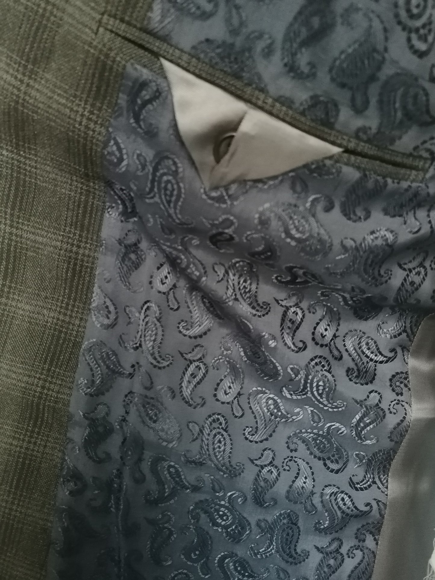 Veste en laine Gentiluomo avec plaques de coude. À carreaux gris. Taille 52 / L.